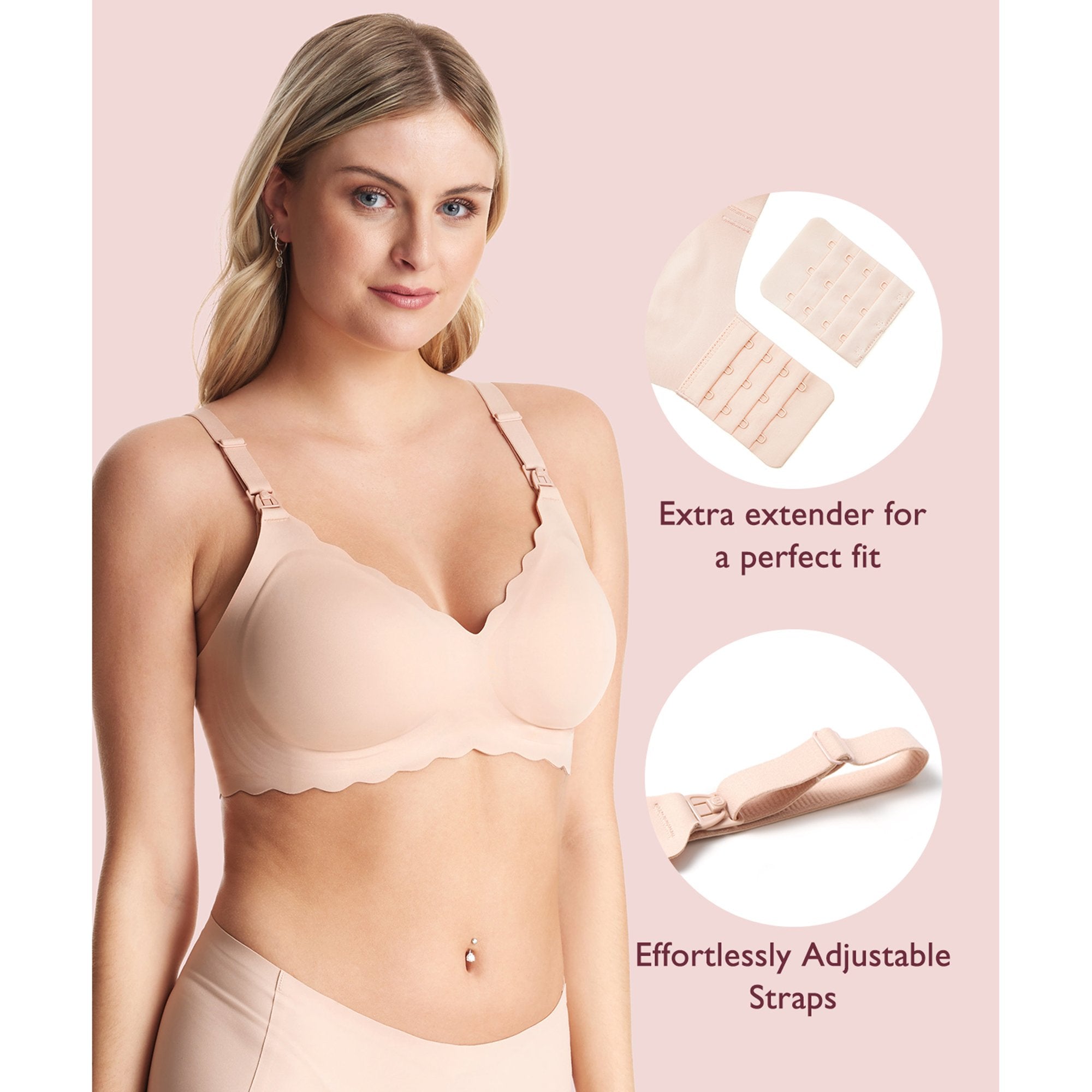 Nursing Bra Momcozy Jelly Strip 34 to 36 Inch Chest Medium Beige Back Hook and Eye Closure Adjustable Shoulder Strap FB046-SK100M-A