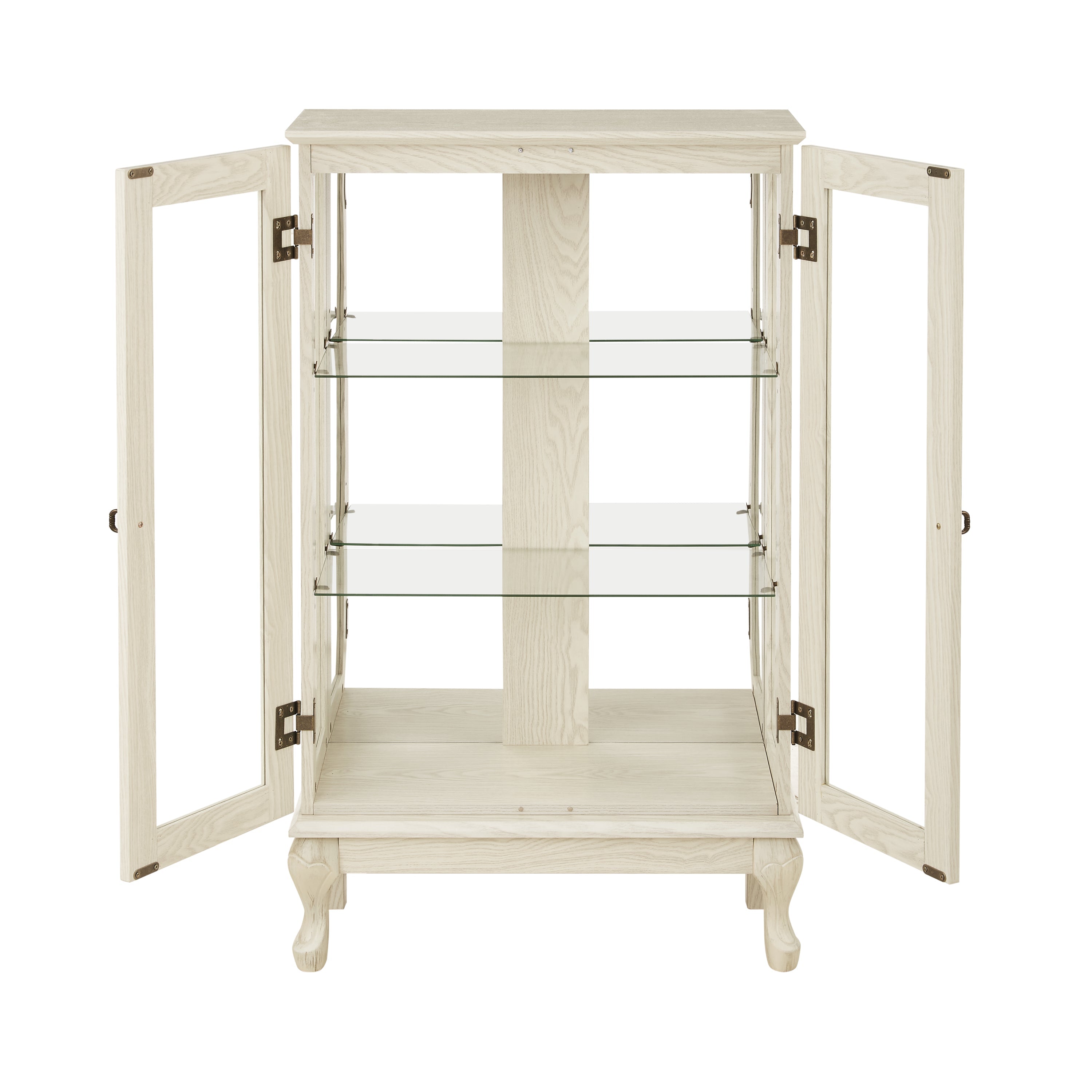 2 Doors Curio Cabinet with Tempered Glass Doors, Curio Cabinets with Mirrored Back Panel and Adjustable Shelves, Lighted Display Cabinet for Home, Office Light Bulb Included White