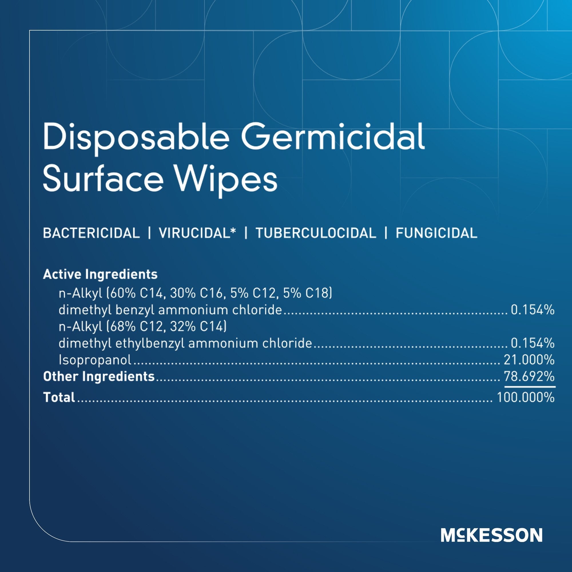 McKesson Germicidal Large Surface Disinfectant Wipes, Canister, 160 ct. 50-66160
