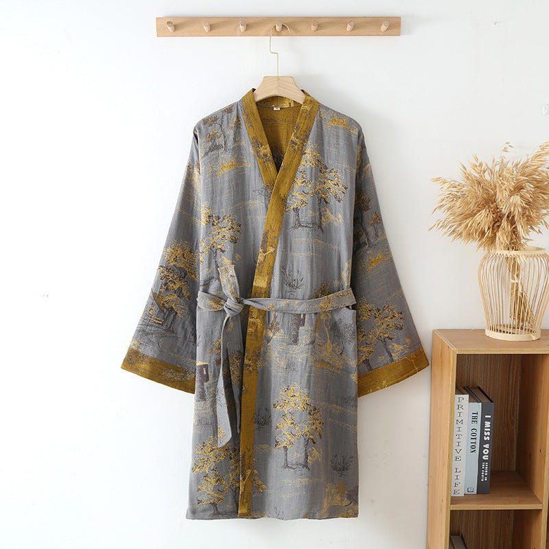 Pure Cotton Jacquard Chinese Style Belt Nightgown