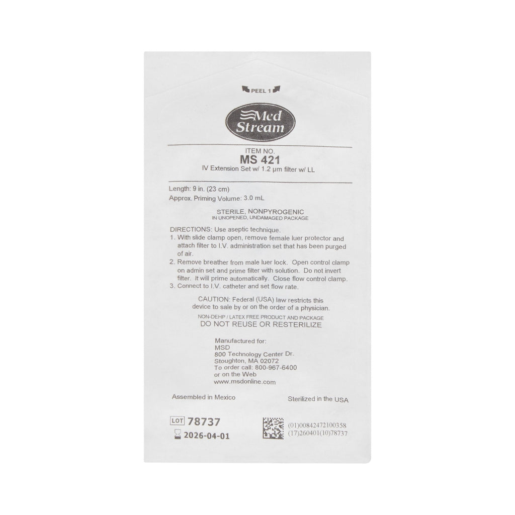 McKesson IV Extension Set, Standard Bore 9-inch Tubing, 1.2 Micron Filter MS421