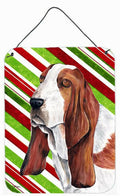 Basset Hound Candy Cane Holiday Christmas Wall or Door Hanging Prints Aluminum Metal Sign Kitchen Wall Bar Bathroom Plaque Home Decor Front Door Plaque, 12x16, Multicolor