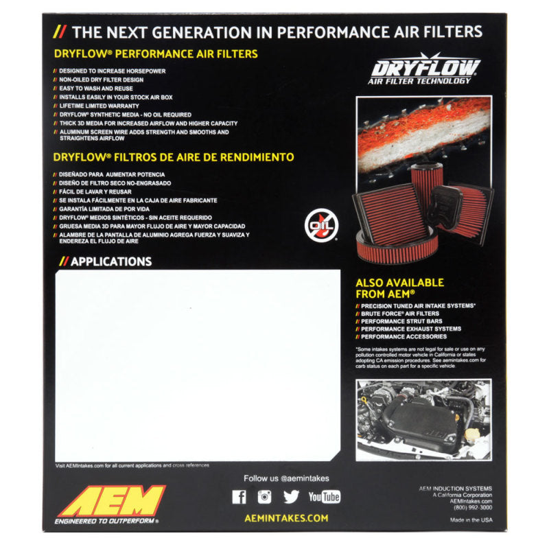 AEM Induction AEM 10-18 Lexus RX350 V6-3.5L F/I DryFlow Air Filter 28-20443