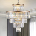 23.6" 5-Tier K9 Crystal Chandelier | 15-Light Luxury Pendant with Gold or Black Frame — Dining Room, Living Room & Foyer