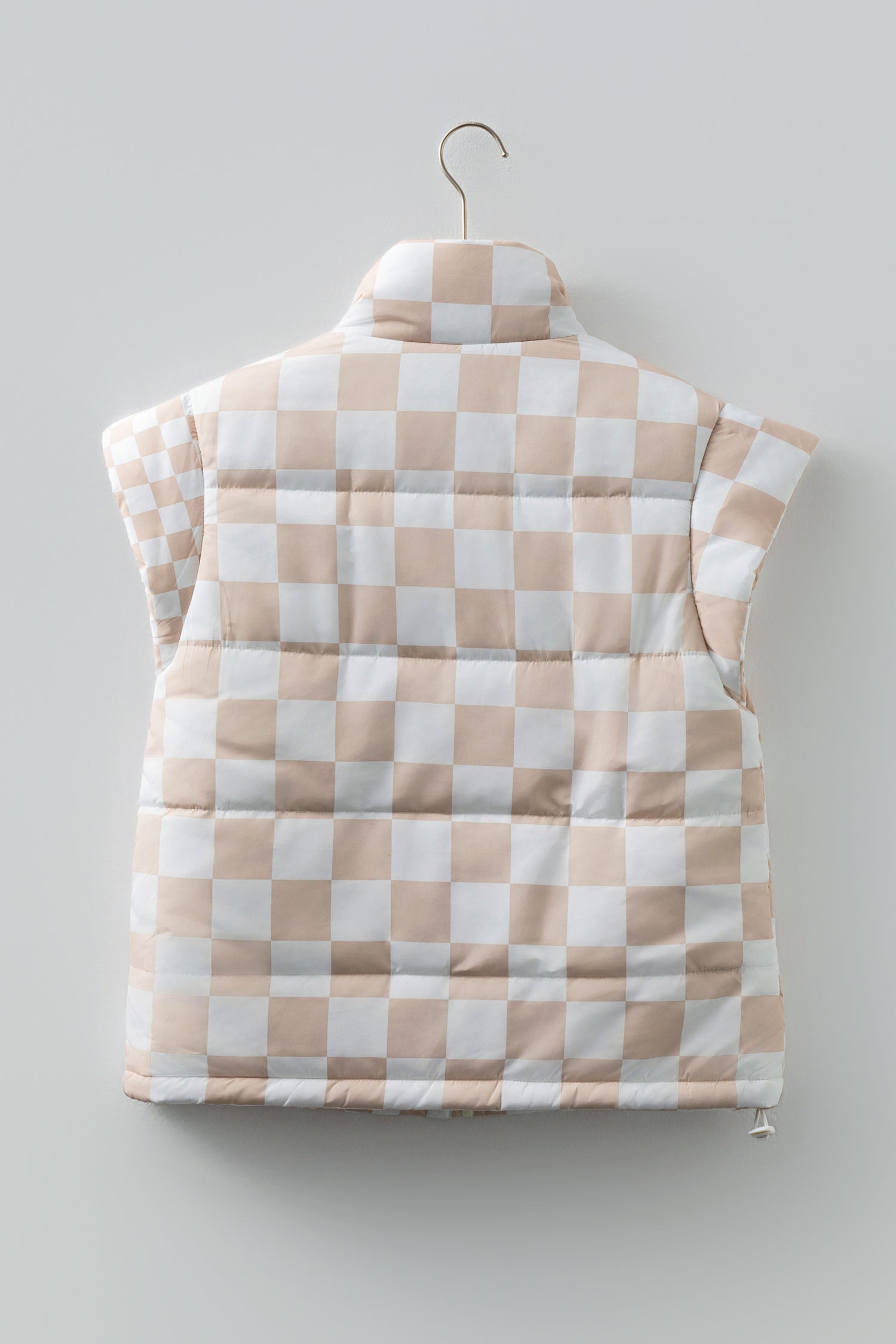 Khaki Contrast Plaid Quilted Button Zip Up Vest