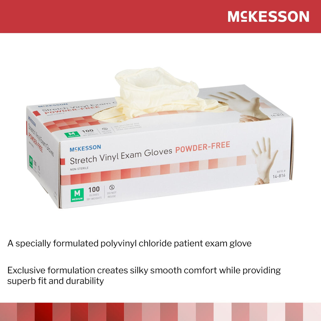 McKesson Stretch Vinyl Exam Glove, Medium, Ivory 14-816