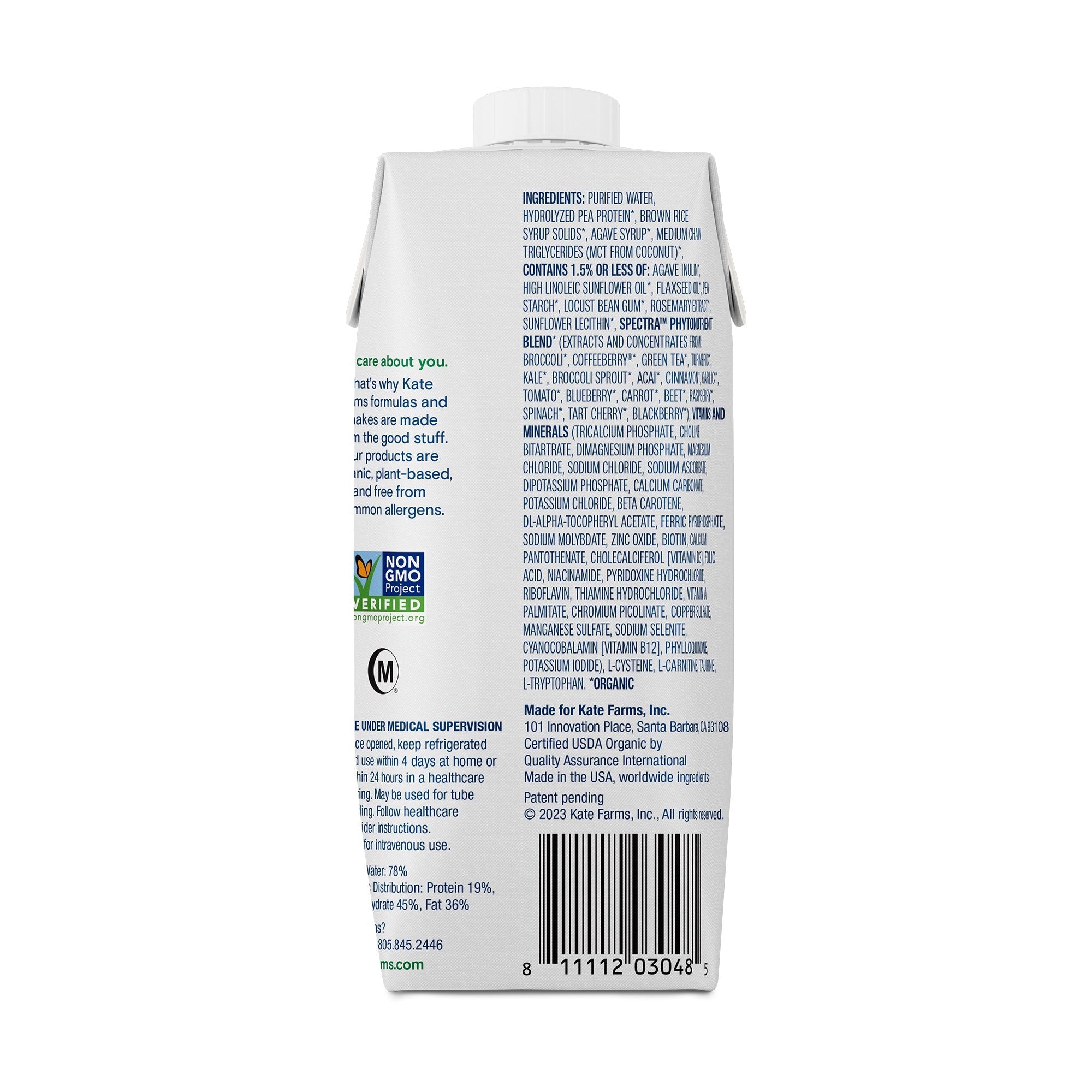Kate Farms® Peptide 1.0 Sole-Source Nutrition Formula, 11-ounce carton 811112030492