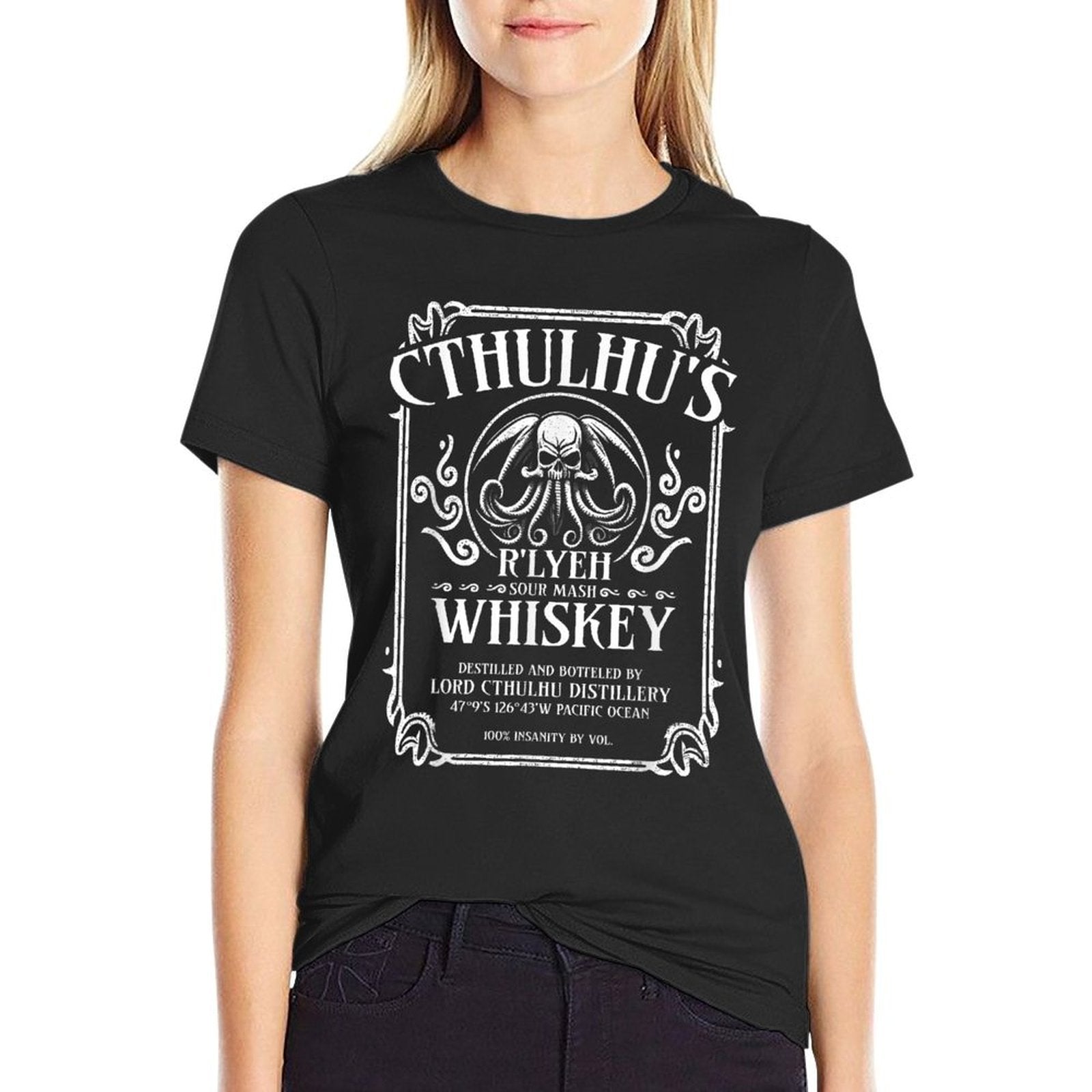 Cthulhu Whiskey Label, Funny Cosmic Horror Cthulhu  Summer-ready Fabric T-Shirt