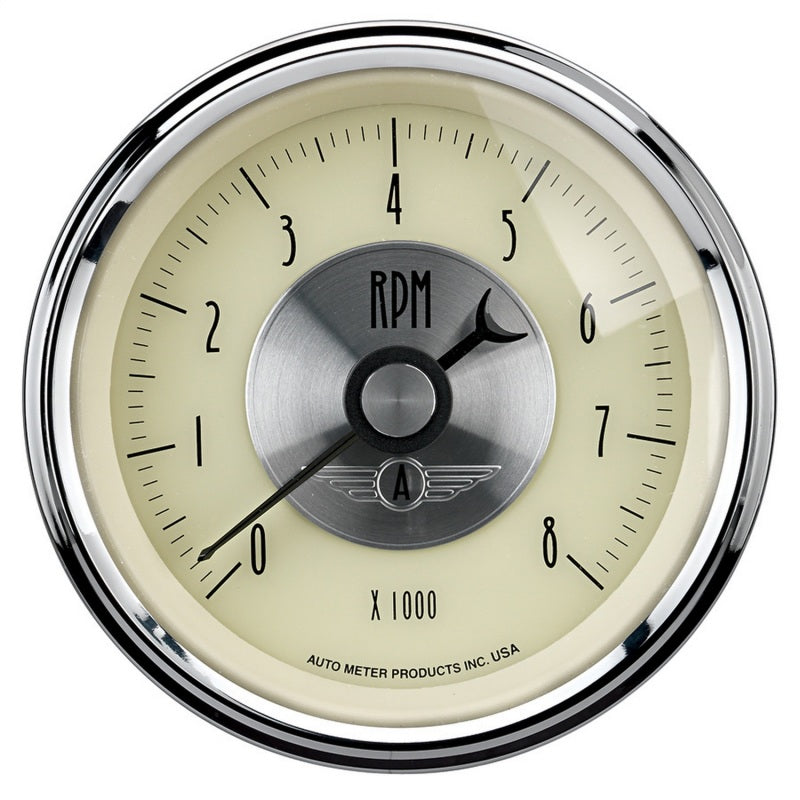 AutoMeter Gauge Tachometer 3-3/8in. 8K RPM In-Dash Prestige Antq. Ivory 2097