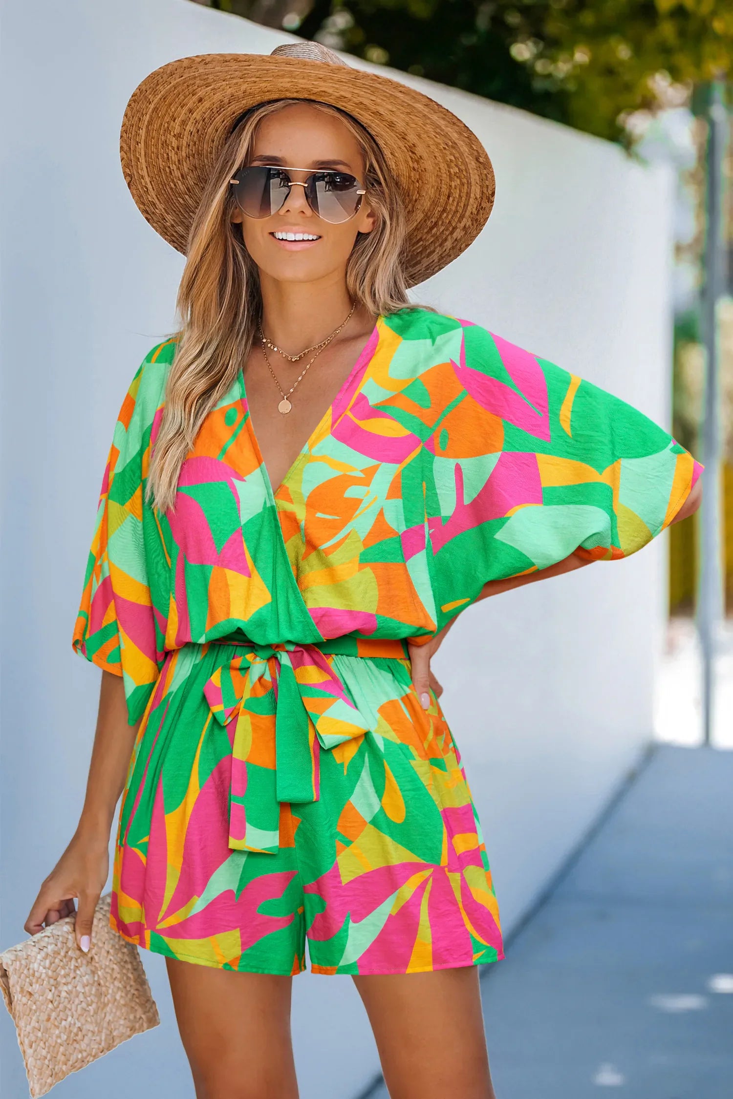 CUPSHE Beach Calling Tropical Romper, Large
