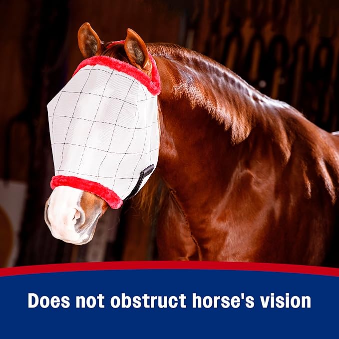 Farnam SuperMask II horse fly mask without ears, extended coverage, protects eyes from insects and debris, adjustable throat latch, Average Horse Size - PhishStones Products