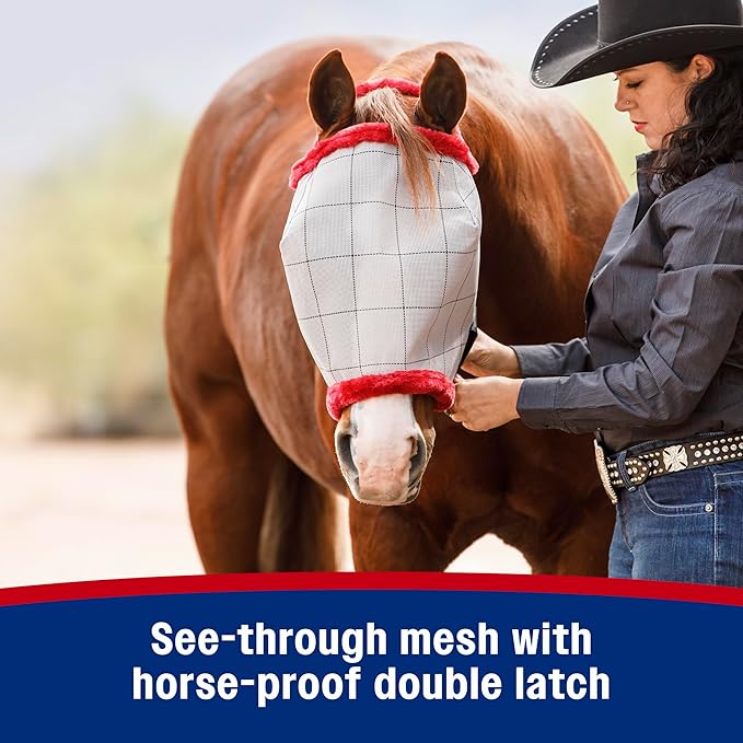 Farnam SuperMask II horse fly mask without ears, extended coverage, protects eyes from insects and debris, adjustable throat latch, Average Horse Size - PhishStones Products