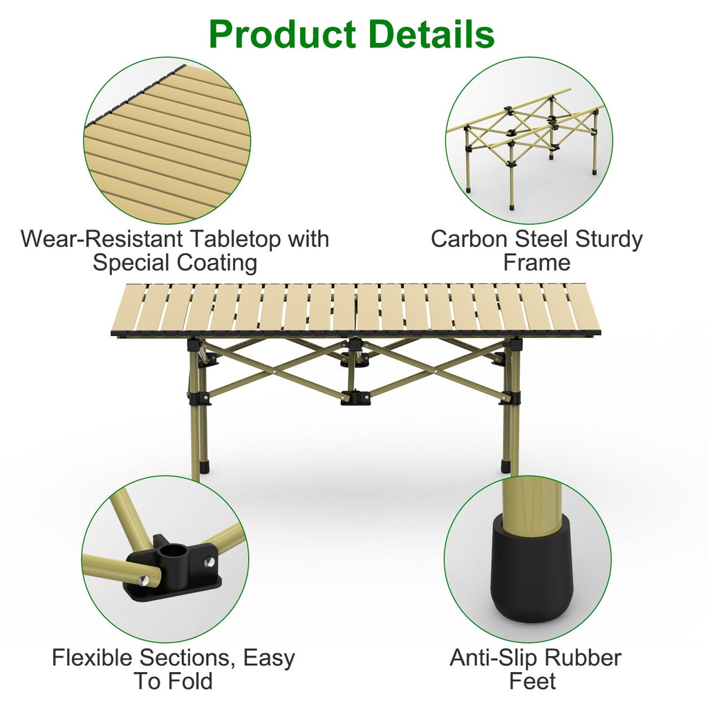 Folding Camping Table Portable Lightweight Carbon Steel Roll-up Picnic BBQ Desk with Carry Bag Heavy Duty for Outdoor Beach Backyard Party Patio Campi