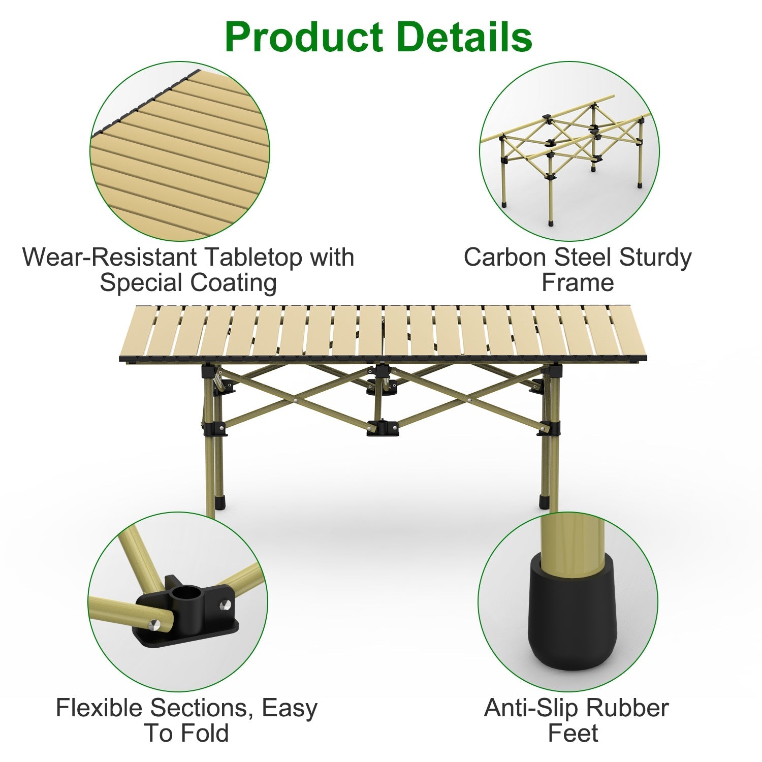 Folding Camping Table Portable Lightweight Carbon Steel Roll-up Picnic BBQ Desk with Carry Bag Heavy Duty for Outdoor Beach Backyard Party Patio Campi