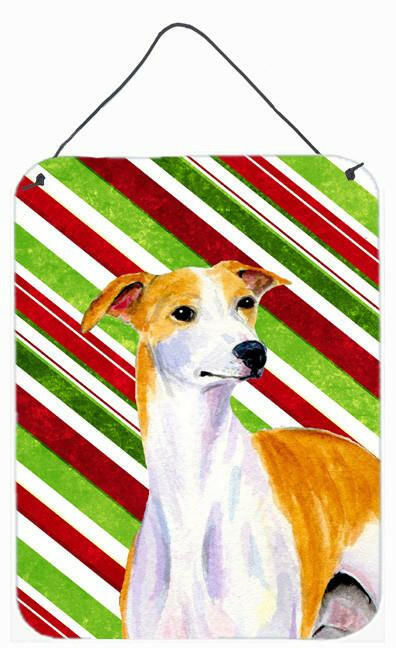 Whippet Candy Cane Holiday Christmas Wall or Door Hanging Prints Aluminum Metal Sign Kitchen Wall Bar Bathroom Plaque Home Decor Front Door Plaque, 12x16, Multicolor
