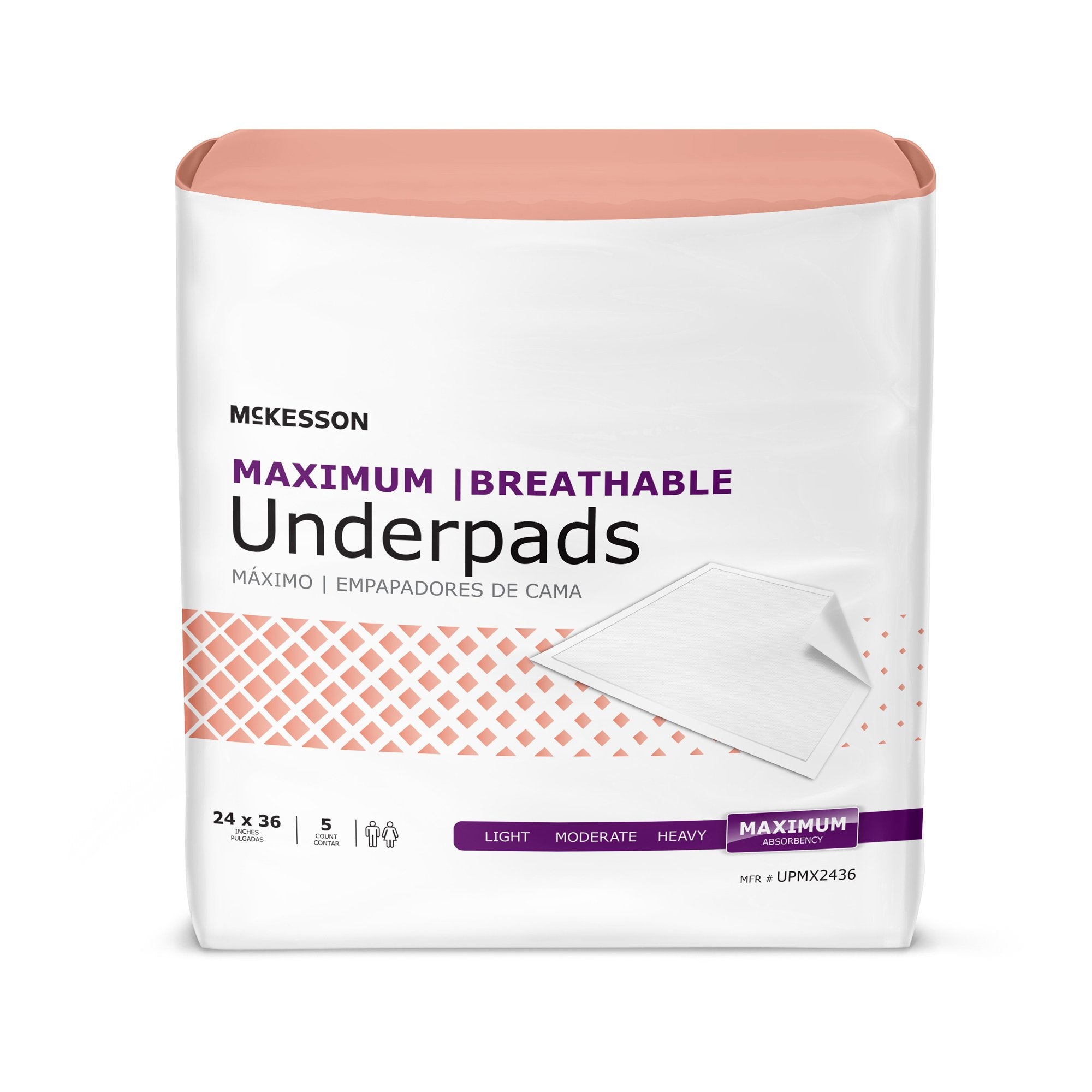 McKesson Ultimate Breathable Underpads, Maximum Protection, 24 x 36 Inch UPMX2436