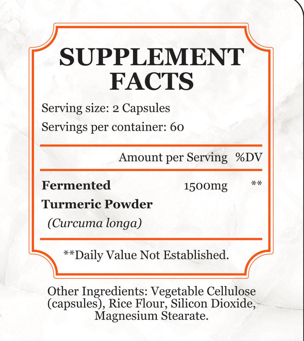 Fermented Turmeric Powder Capsules - Ease Joint Pain and Increase Immune Vitality with Enhanced Bioavailability - 120 Capsules - PhishStones Products