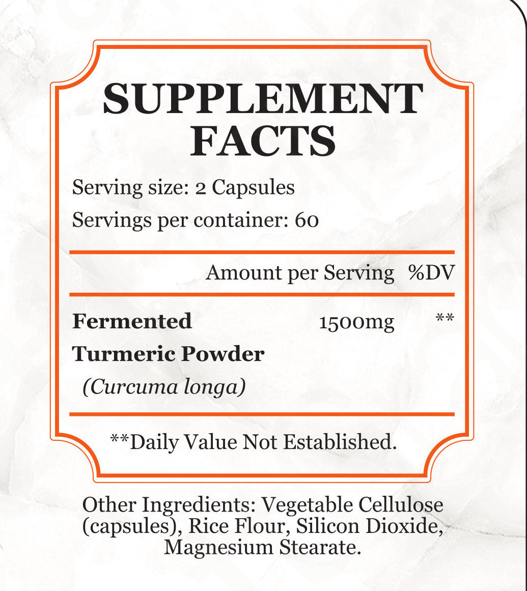 Fermented Turmeric Powder Capsules - Ease Joint Pain and Increase Immune Vitality with Enhanced Bioavailability - 120 Capsules - PhishStones Products