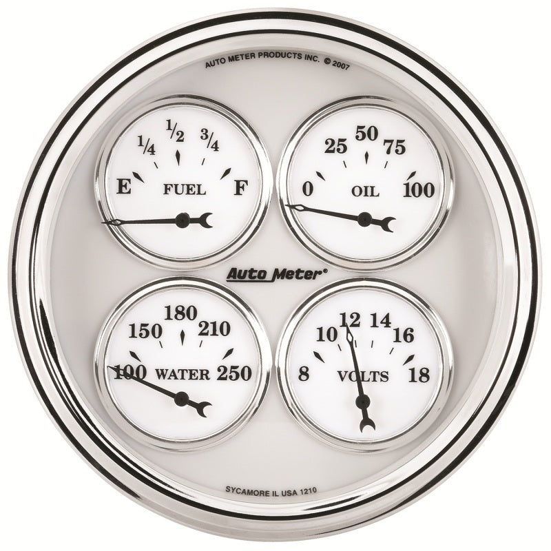 AutoMeter Gauge Quad 5in. 240 Ohm(e) to 33 Ohm(f) Elec Old Tyme White II 1210
