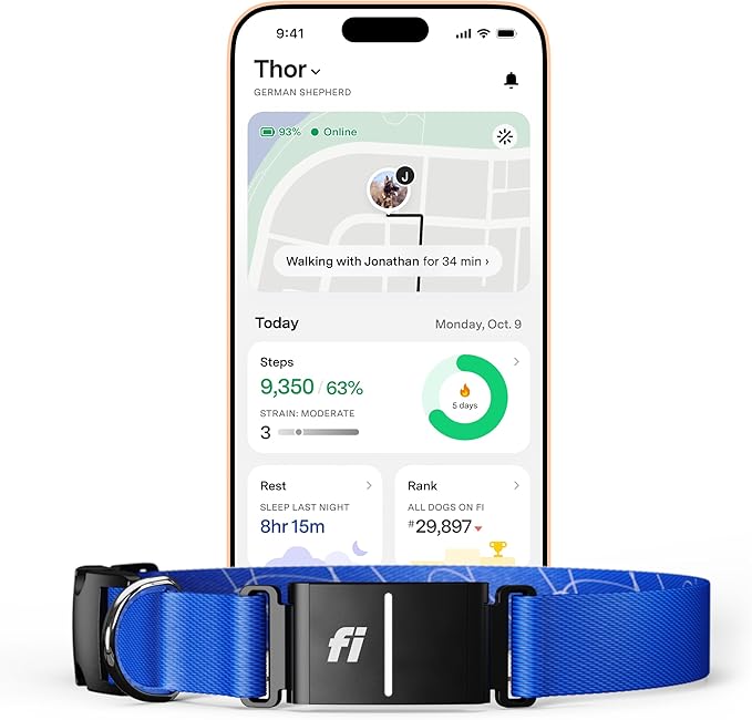 Fi New Series 3+ Smart Dog Tracker Collar – AI GPS for Dogs, Health & Behavior Monitor, Virtual Fence, Escape Alerts, Waterproof, Apple Watch Compatible 12Mo Membership Included - PhishStones Products