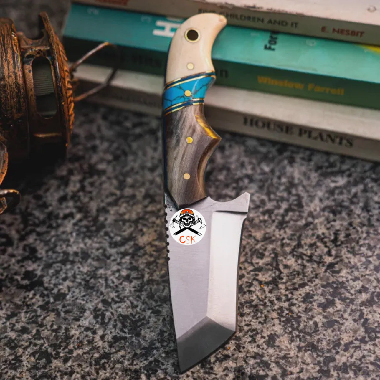 Finger grooved Turquois Tantoo Blade knife - PhishStones Products