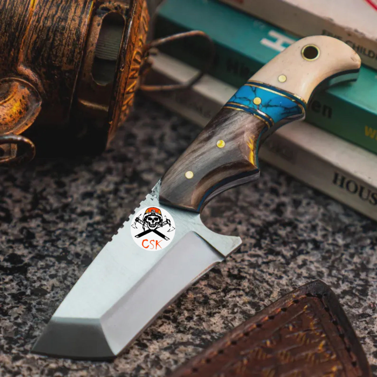 Finger grooved Turquois Tantoo Blade knife - PhishStones Products