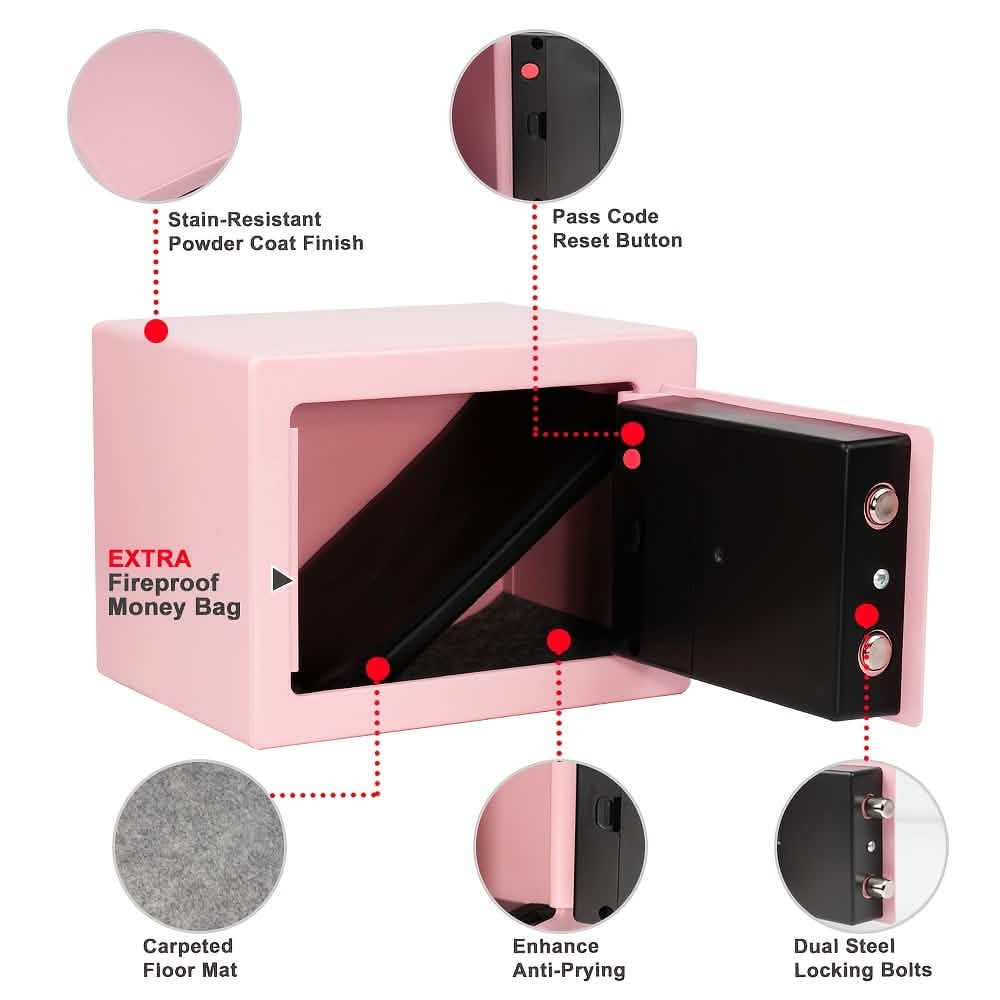 Fireproof Digital Home Safe with Keypad, Sensor Light & Money Bag - Silver - PhishStones Products