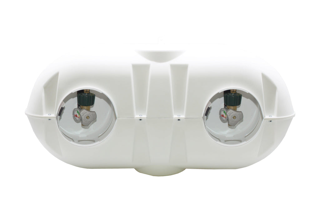Flame King Dual 20LB LP Propane Tank Light Plastic Heavy Duty Cover Rv Trailer White
