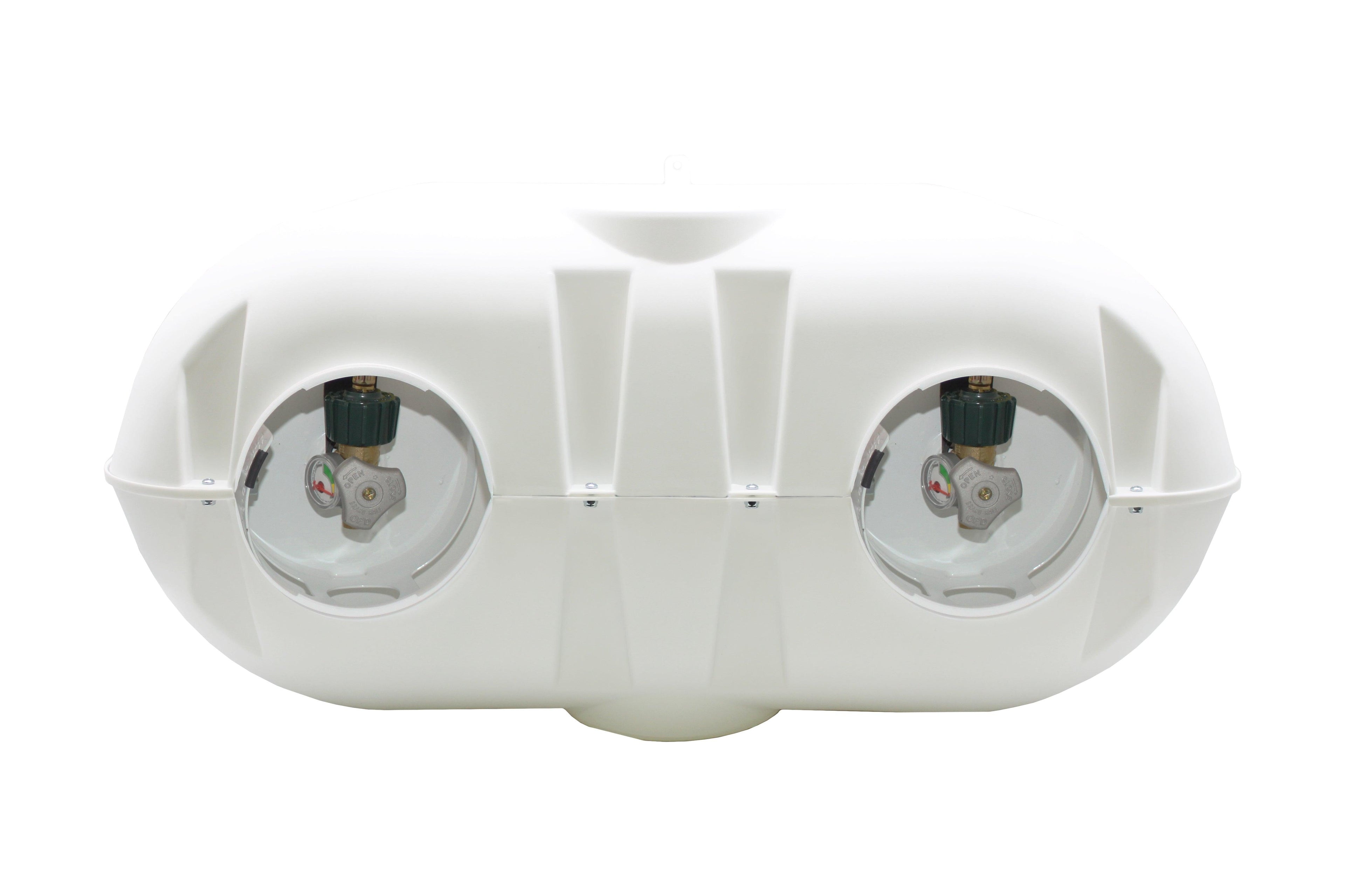 Flame King Dual 30LB LP Propane Tank Light Plastic Heavy Duty Cover RV Trailer White