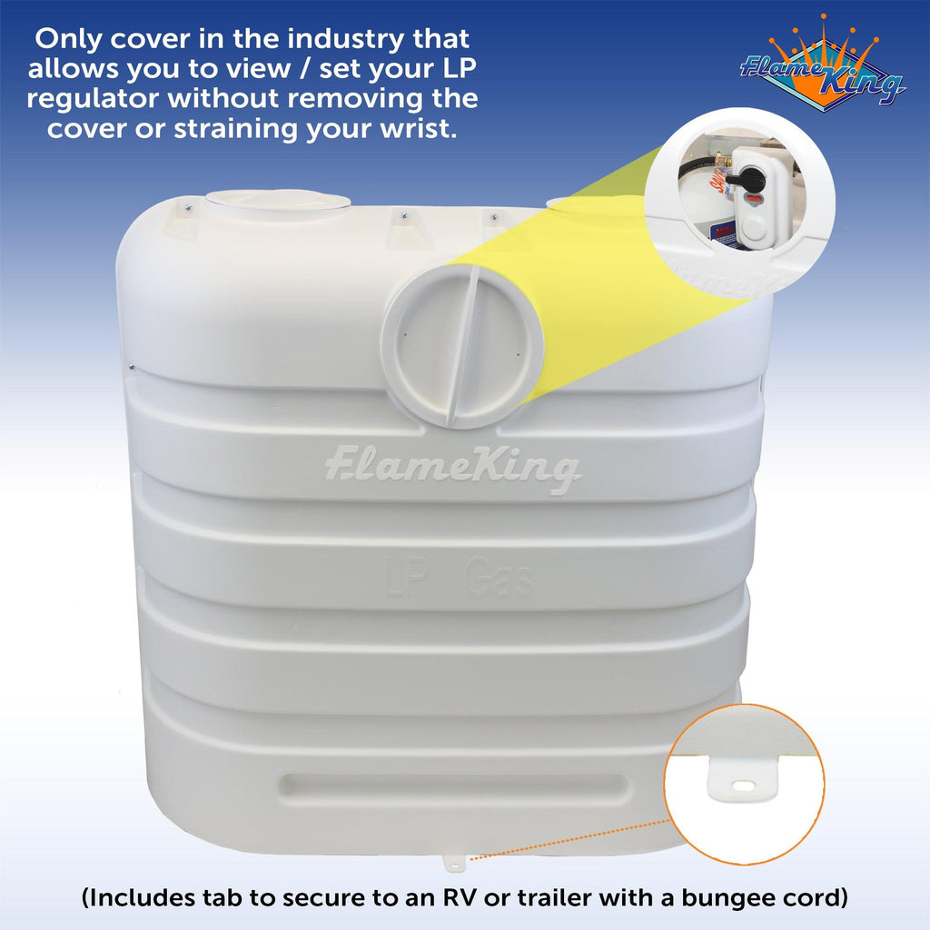 Flame King Dual 30LB LP Propane Tank Light Plastic Heavy Duty Cover RV Trailer White