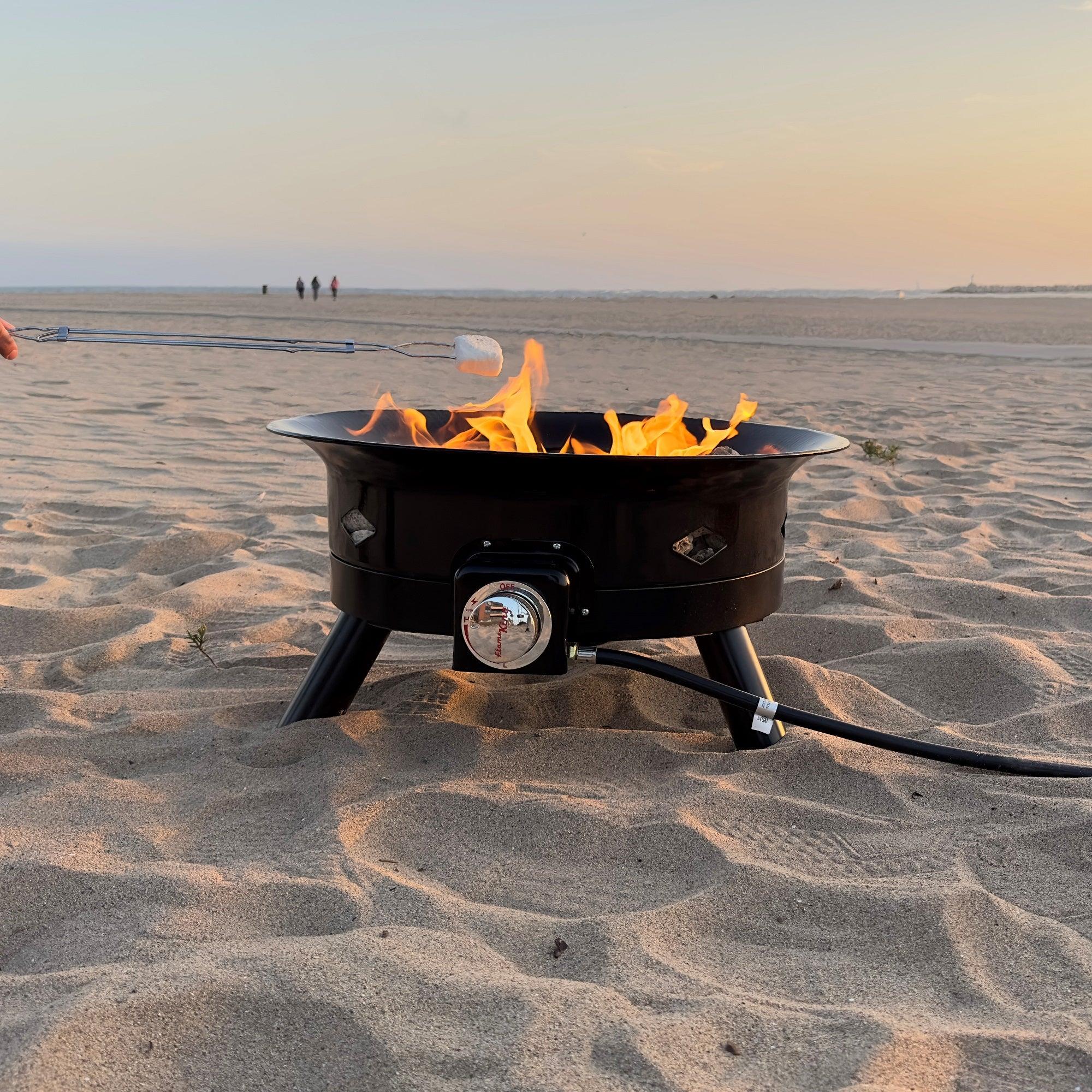 Flame King Outdoor Portable Propane Gas 24" Fire Pit Bowl with Self Igniter Cover Carry Straps