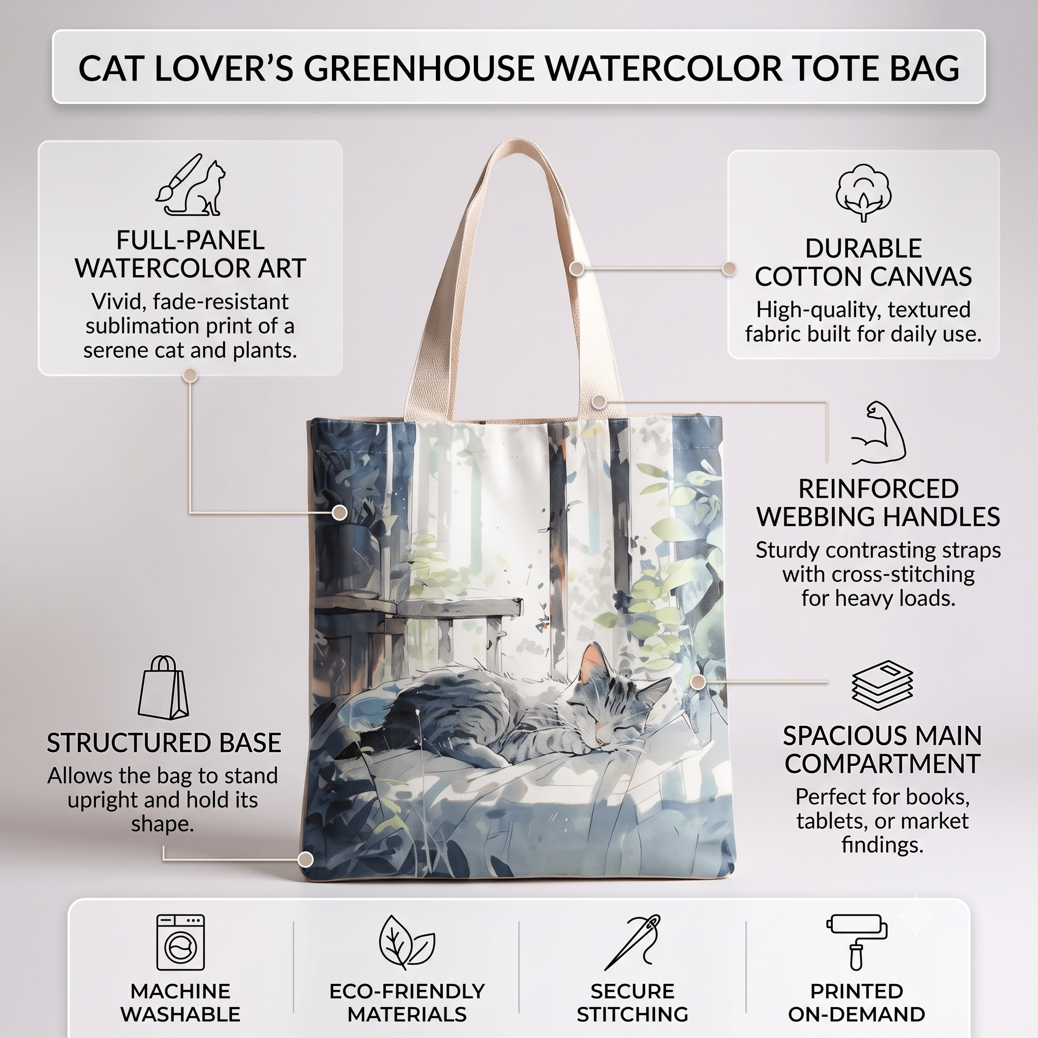 Flannel Cat Tote Bag – Zippered, Two-Sided Printed Shoulder Bag
