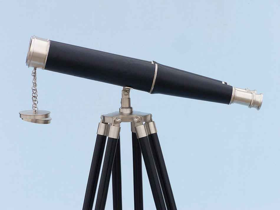Floor Standing Admiral's Brushed Nickel with Leather Binoculars 62""