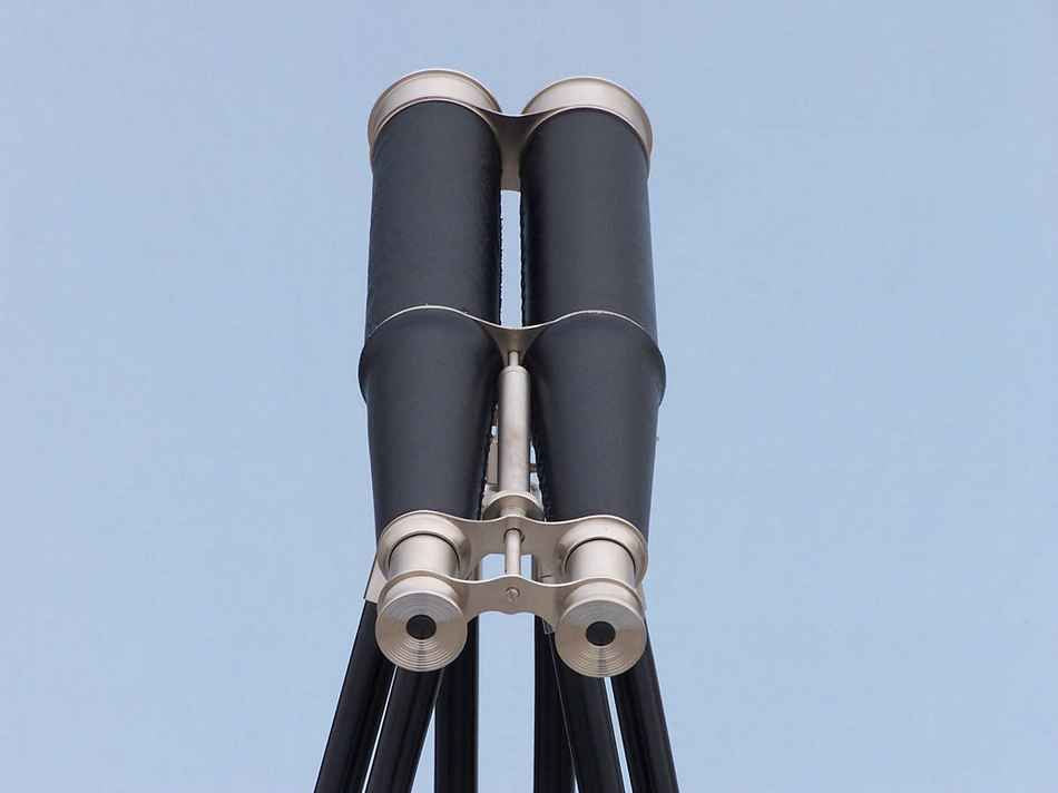 Floor Standing Admiral's Brushed Nickel with Leather Binoculars 62""