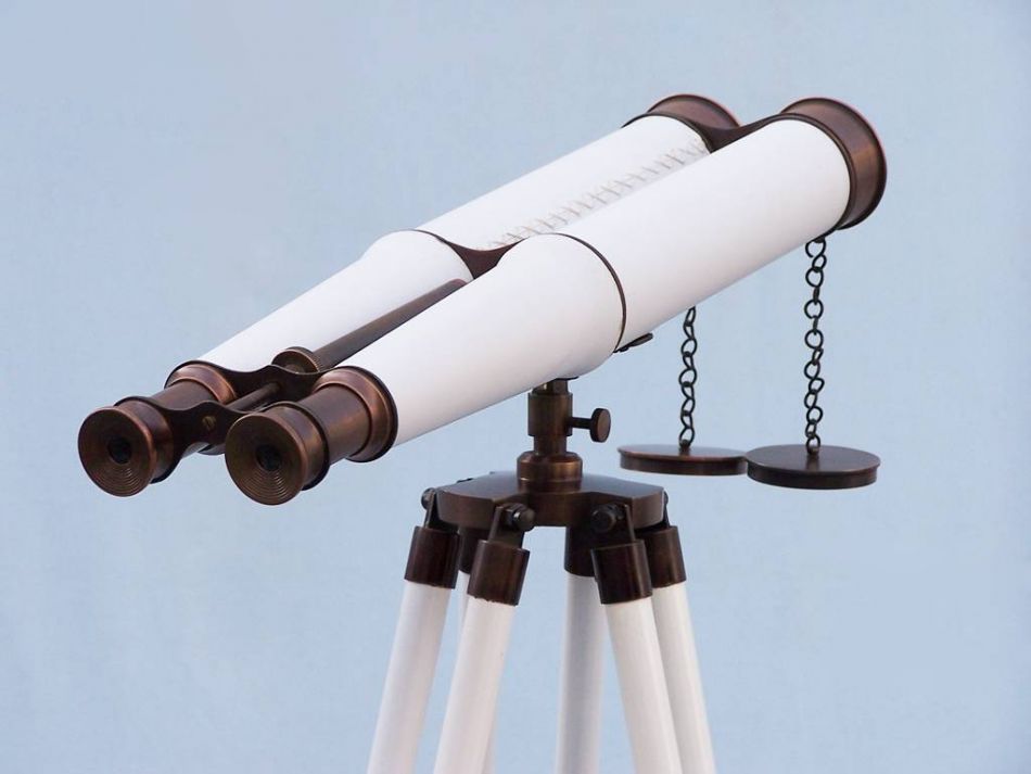 Floor Standing Admirals Bronzed With White Leather Binoculars 62""