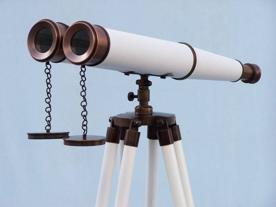 Floor Standing Admirals Bronzed With White Leather Binoculars 62""