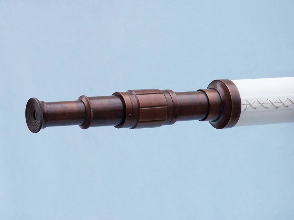 Floor Standing Bronzed With White Leather Galileo Telescope 65""