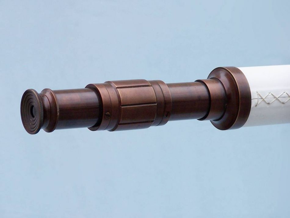 Floor Standing Bronzed With White Leather Galileo Telescope 65""