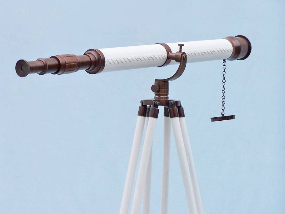 Floor Standing Bronzed With White Leather Galileo Telescope 65""