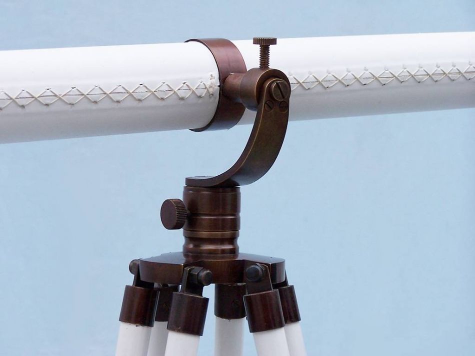 Floor Standing Bronzed With White Leather Galileo Telescope 65""