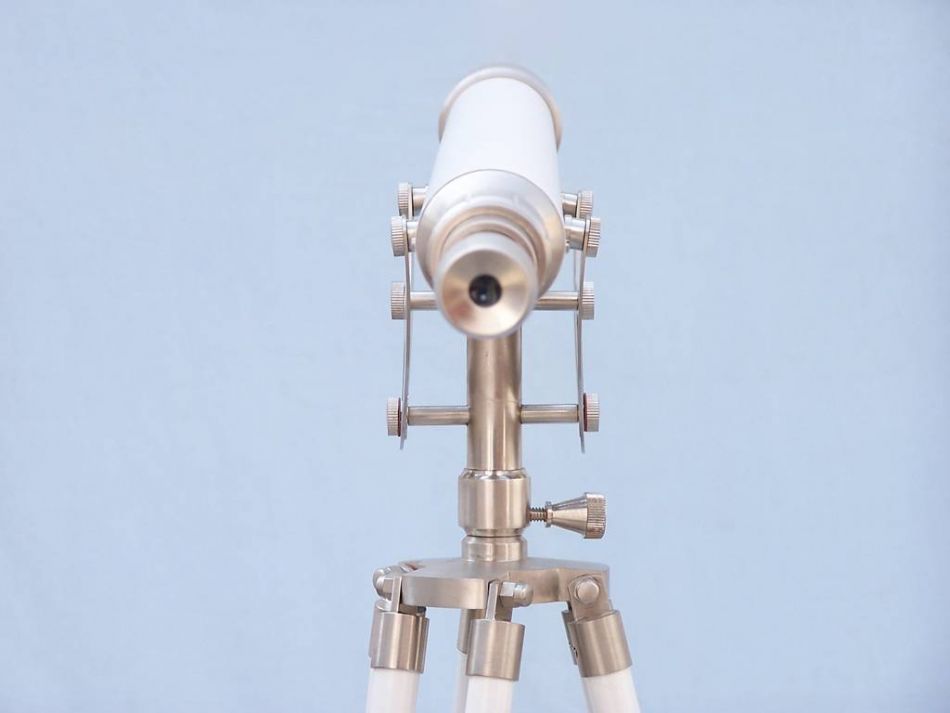 Floor Standing Brushed Nickel With White Leather Anchormaster Telescope 65""