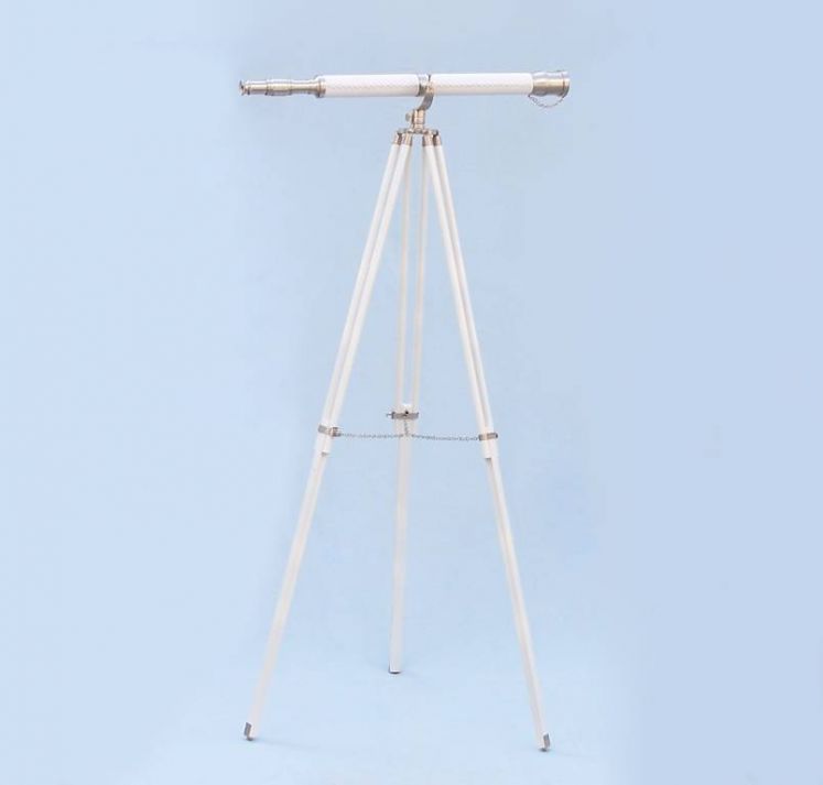 Floor Standing Brushed Nickel With White Leather Galileo Telescope 65""