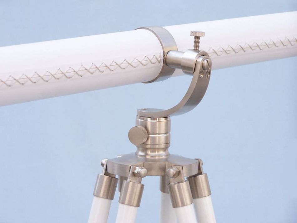 Floor Standing Brushed Nickel With White Leather Galileo Telescope 65""