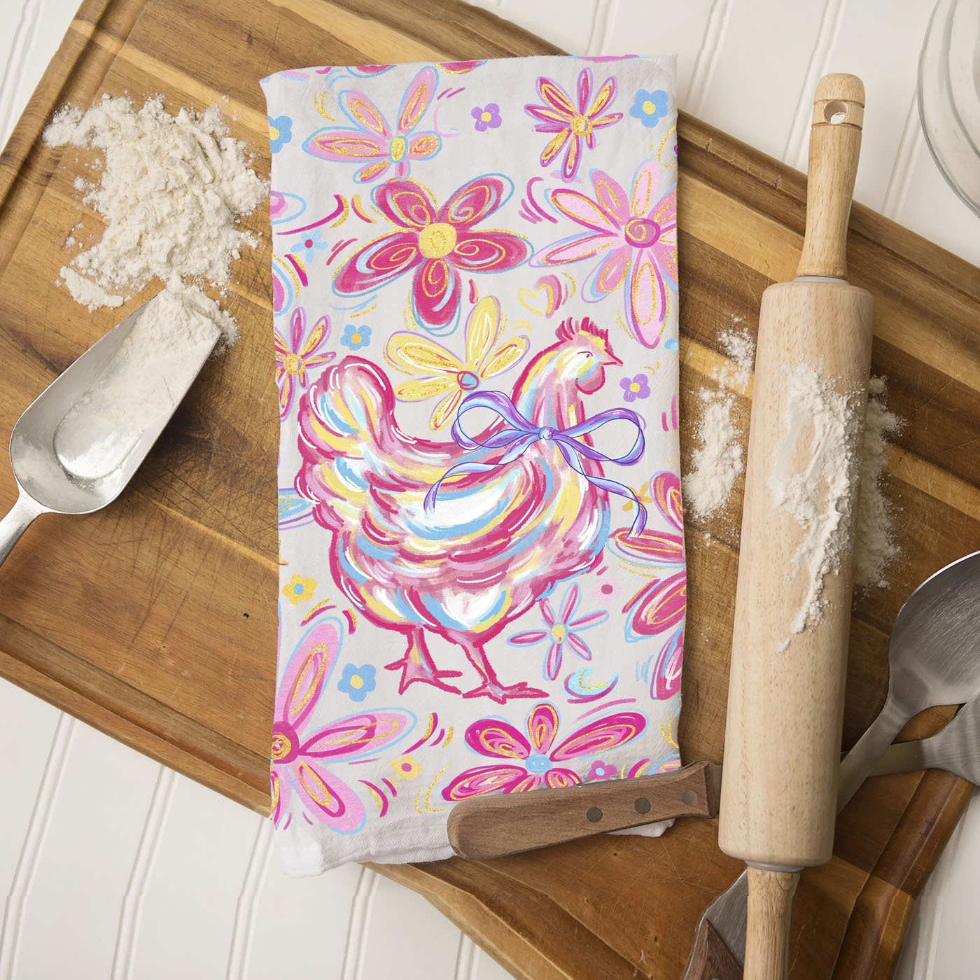 Floral Boho Chicken Towel