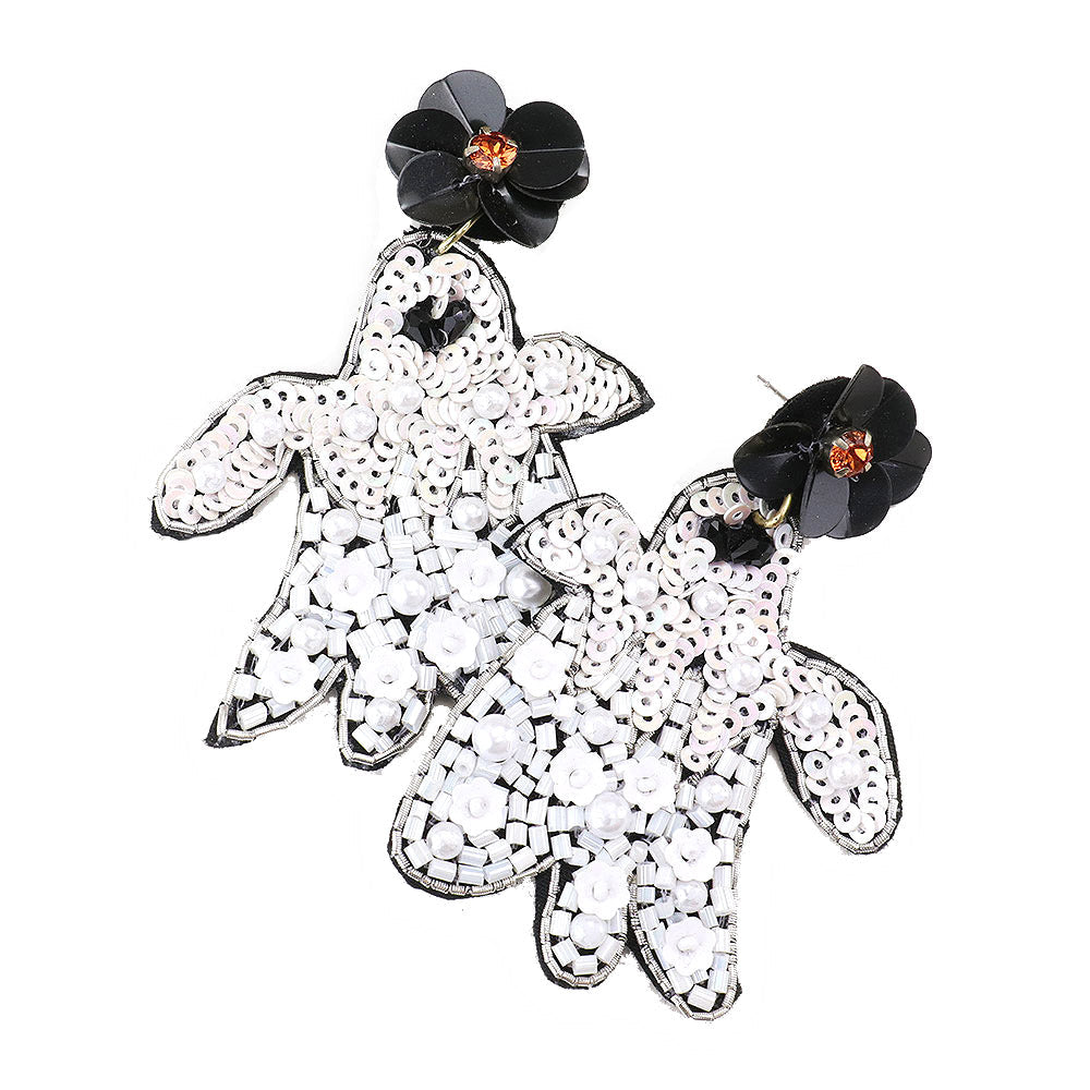 Flower Multi Bead Ghost Earrings Halloween Earrings