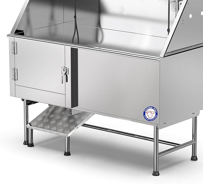 Flying Pig 62" Stainless Steel Pet Dog Grooming Bath Tub with Walk - in Ramp & Accessories (Left Door/Right Drain) - PhishStones Products
