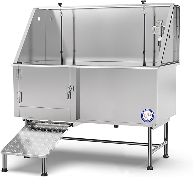 Flying Pig 62" Stainless Steel Pet Dog Grooming Bath Tub with Walk - in Ramp & Accessories (Left Door/Right Drain) - PhishStones Products