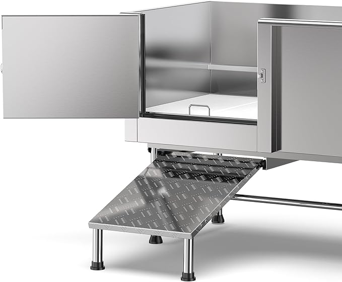 Flying Pig 62" Stainless Steel Pet Dog Grooming Bath Tub with Walk - in Ramp & Accessories (Left Door/Right Drain) - PhishStones Products