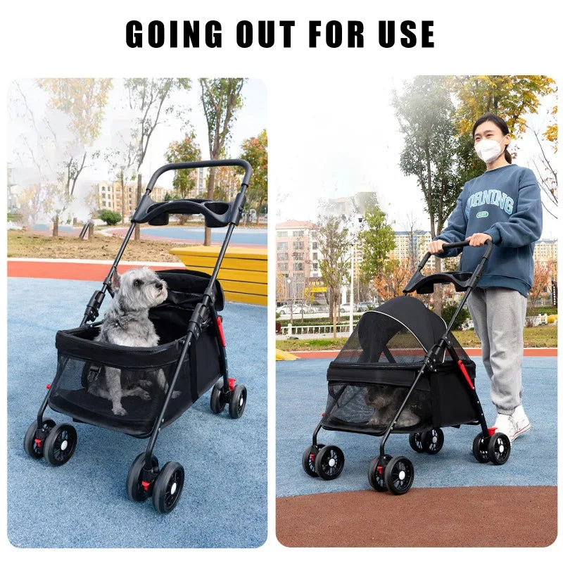 Foldable Lightweight Pet Stroller for Small Dogs & Cats — 15 kg (33 lb) Capacity, 56×35×77 cm (22×14×30 in) Basket - PhishStones Products