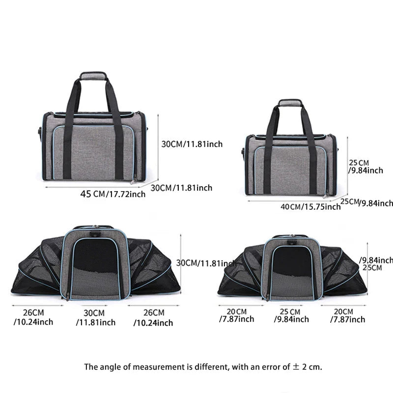 Foldable Mesh Pet Carrier – Expandable Soft - Sided Travel Carrier for Cats & Small Dogs, Breathable Handheld Tote - PhishStones Products